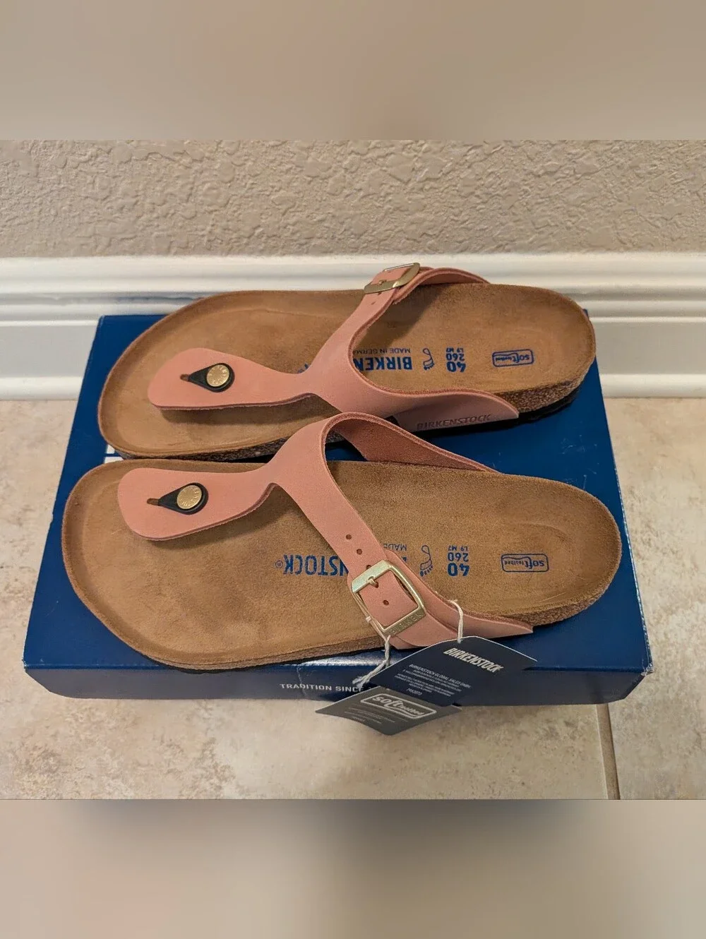 Birkenstock Gizeh Sandals in Blush Pink with Gold Hardware (Women's)